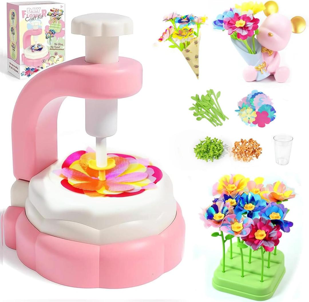 spicssa Fabric Flower Bouquets Toys, DIY Craft Kits Toys, Flowers Bouquet Kit for 4 5 6 7 8 Year Old Girls, Flower Making Kit for Kids and Crafts Toy for Girls, Unique Birthday Gift for a Girl