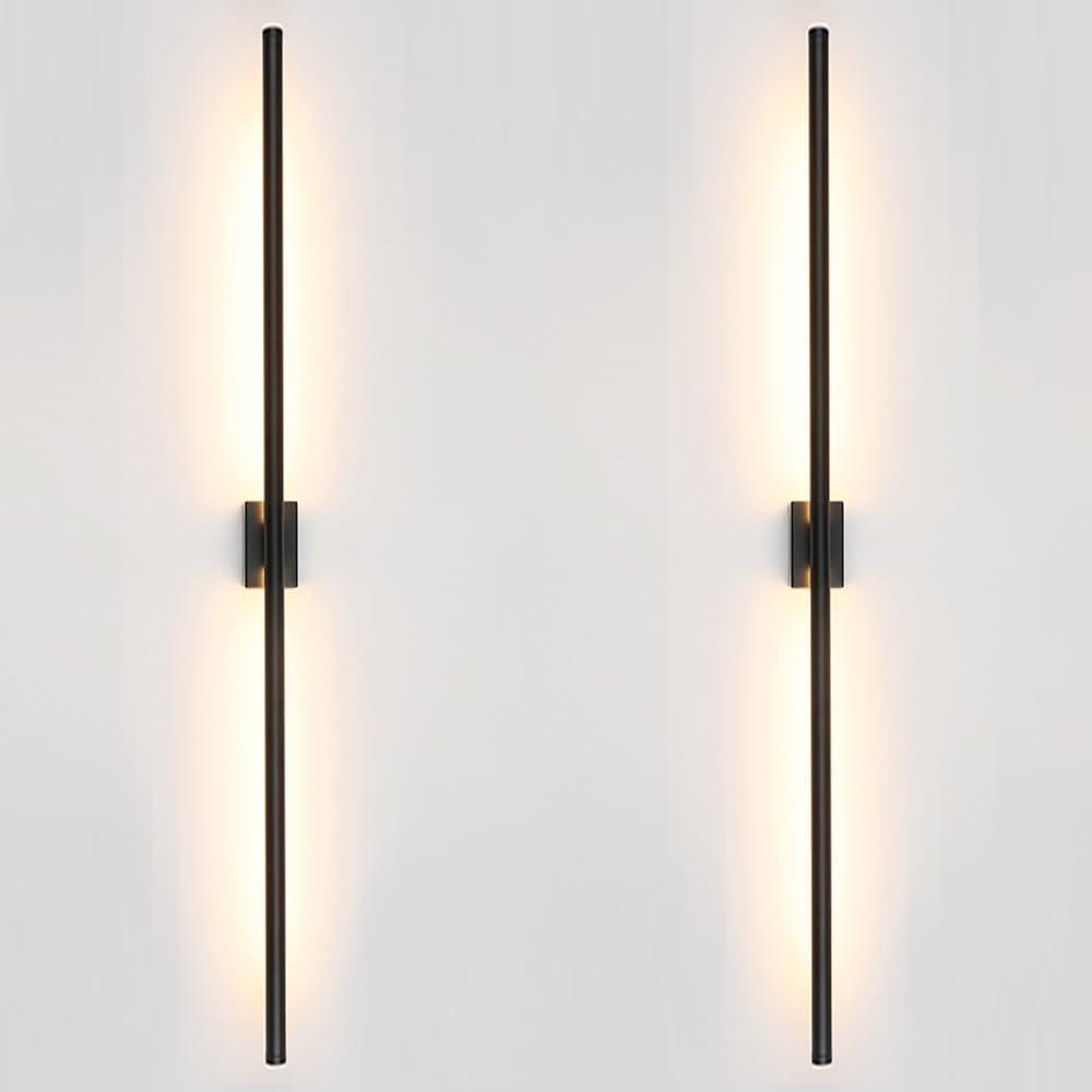 Only Suitable for Small Junction Box Set of 2 Minimalist Long Tube Linear LED Wall Sconce Hardwired 48 Inch Vanity Wall Light for Living Room Corridor Bathroom Bedroom (2 Pack, 48'', Black, Dimmable)