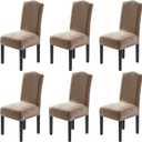 H.VERSAILTEX Velvet Dining Chair Covers Stretch Chair Covers for Dining Room Set of 6 Parson Chair Slipcovers Chair Protectors Covers Dining, Soft Thick Solid Velvet Fabric Washable, Taupe