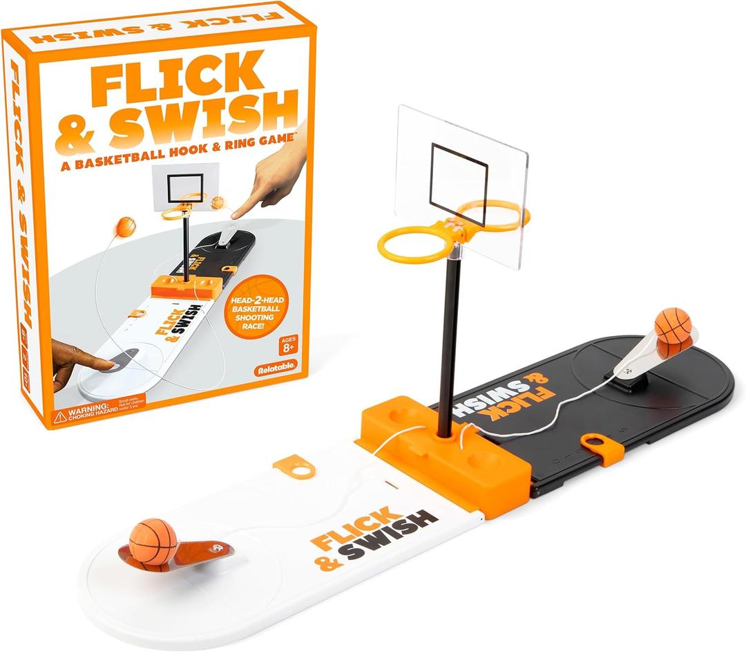 Flick & Swish Basketball by Relatable, Exciting 2 Player Easter Family Game Everyone Can Enjoy, Mini Basketball Game for Easter Game Night and Easter Basket Stuffers, Includes 1 Court Board