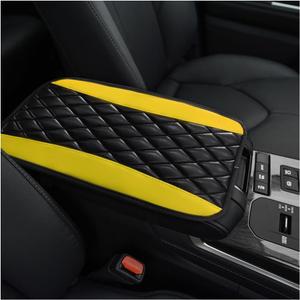 KVAEY Car Center Console Cushion Pad, 12.6  7.48 Inches Waterproof Car Armrest Seat Box Cover, PU Leather Armrest Cover Protector for Most Vehicle, Universal Car Interior Accessories (Black+Yellow)