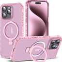 for iPhone 15 Pro Case with Magnetic Stand [Compatible with Mag-Safe] [Military Drop Tested] Translucent Matte 15 Pro Cover with Good Grip Curly Wave Edge for Women 6.1'', Pink