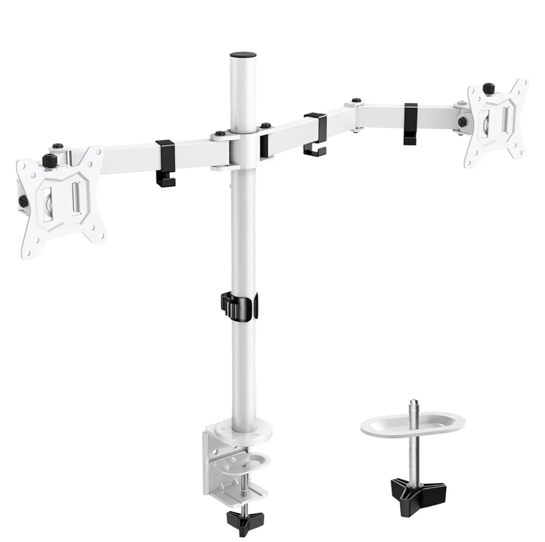 ErGear Fully Adjustable Dual Monitor Mount for 2 Screens up to 32 Inches, Holds up to 17.6 lbs Each Arm, Desk Stand, White