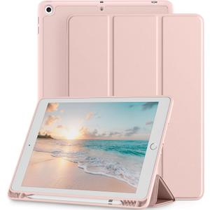 Mastten Compatible with iPad 9th/8th/7th Generation Case, for iPad 10.2 Inch Case with Pencil Holder, TPU Smart Stand Back Cover 2021/2020/2019, Auto Wake/Sleep, Rose Pink