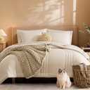 Monbix Oversized Queen Comforter Set - 7 Pieces Apricot Beige Bed in a Bag Oversized Queen Bedding Sets with Comforters, All Seasons Comforter Bed Set with Sheets,Pillowcases & Shams