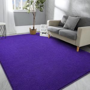 Hutha Large Area Rugs for Bedroom Living Room, 6x9 Purple Solid Fluffy Super Soft Memory-Foam Furry Bedside Carpets, Modern Indoor Floor Rug Aesthetic Minimalist Rug for Kids Girls Boys Home Decor
