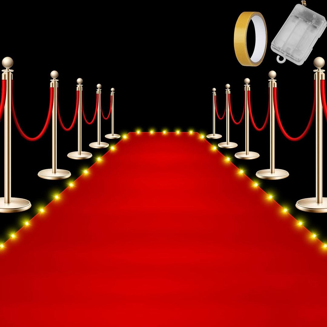 Tinideya Red Carpet Runner with Light for Events Red Fabric Runner with LED Hallway Aisle for Wedding Ceremony, Movie Theme Graduation Party Decorations Photography Props(2 x 15 ft,Classic)