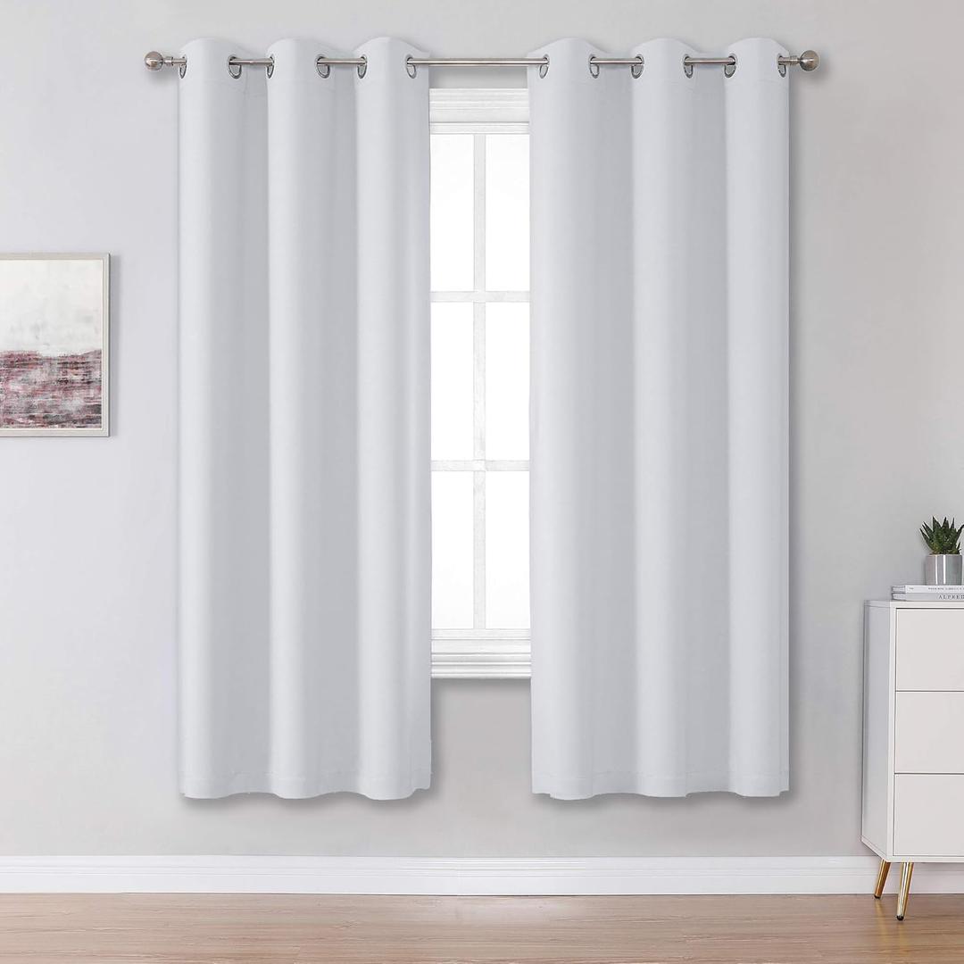 DUALIFE Greyish White Bedroom Curtains with Grommet 72 Inch Length Curtains Panels for Kids Bedroom Thermal Insulated Room Darkening Window Drapes for Living Room 42x72 in,2 Panels