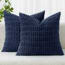 MIULEE Pack of 2 Corduroy Decorative Throw Pillow Covers 16x16 Inch Soft Boho Striped Pillow Covers Modern Farmhouse Home Decor for Summer Coastal Sofa Living Room Couch Bed Dark Blue