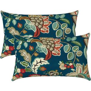 LVTXIII Outdoor Lumbar Pillow Covers Only Set of 2 Patio Decorative Pillow Cases, Water Repellent Lumbar Cushion Cases for Sofa, Patio Couch Garden Use, 12x20 Inch, Peacock Blue
