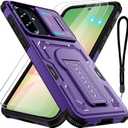 For Samsung Galaxy A36 5G/A56 5G Case with 2 Pack Screen Protector, Upgrade Slide Camera Cover & Kickstand, Lanyard Strap, Military Grade Shockproof Heavy Duty Robust Bumper Phone Case, Purple