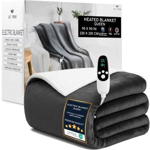 Get Trend Heated Blanket Electric Luxurious Fleece Queen Blanket, 9 Heat Settings & 12H Auto Shut-Off, Gifts for Grandma, Grandpa, Seniors, 90x90 in (Dark Grey, Queen US)