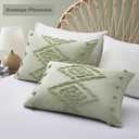 Oli Anderson Tufted Duvet Cover Queen Size, Soft and Lightweight Duvet Covers Set for All Seasons, 3 Pieces Boho Embroidery Shabby Chic Bedding Set (Mist Sage, Queen, 90"x90")