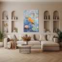 SIXWOOD Monet Water Lilies Whimsical Orange Cat Canvas Wall Art, Bathroom | 16x24 in, Water Lily Pond Picture, Pet Framed Print for Kids Bedroom Living Room, Van Gogh Inspired Wall Decor, Ready to Hang