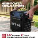 ION Tailgater Classic Outdoor Portable Bluetooth Speaker with Rechargeable Battery, FM Radio, USB Port, IPX5 Water-Resistant, 6.5" Woofer, App, Black