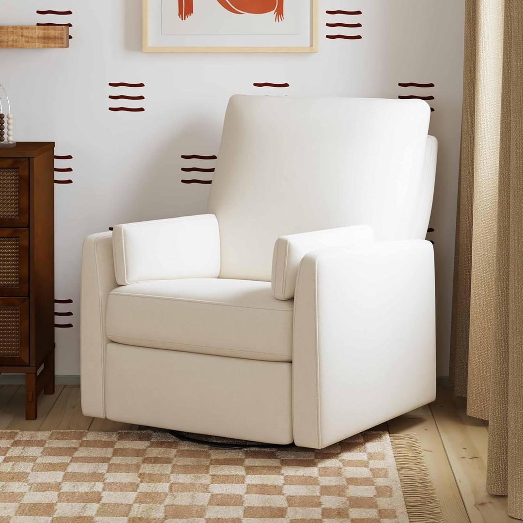 Carter's By Davinci Ethan Swivel Recliner in Performance Cream Linen, GREENGUARD Gold & Certi PUR-US Certified