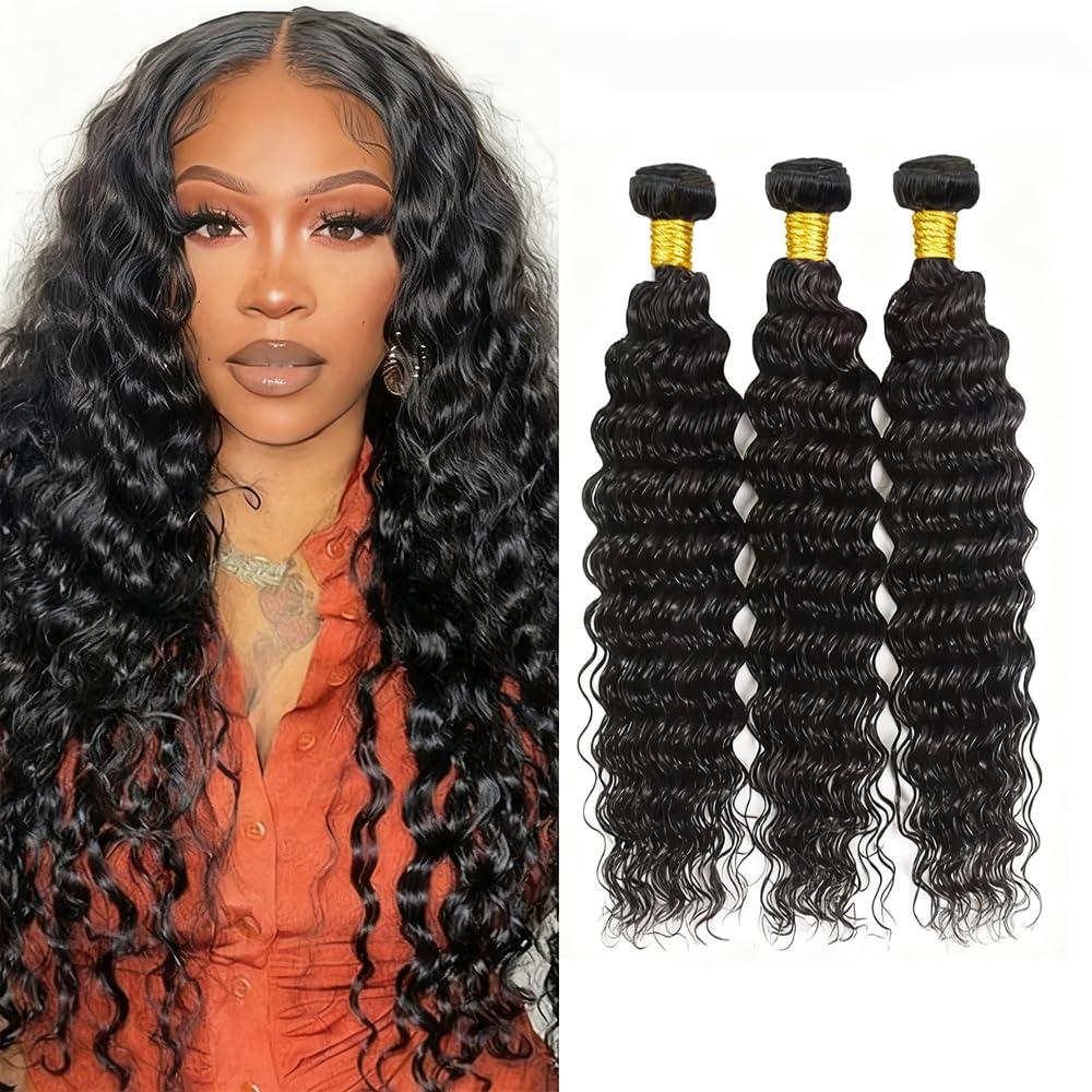 Loose Deep Wave Bundles Human Hair Natural Black 30 30 30 Inch Deep Wave Human Hair 3 Bundles 150G Double Weft Unprocessed Brazilian Remy Hair Extensions Quick Weave