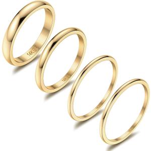THUNARAZ 14K Gold Filled Rings Stacking Rings for Women Stackable Thin Gold Ring Plain Pinky Thumb Midi Statement Band Ring Comfort Fit 4Pcs 1mm 2mm 3mm 5mm
