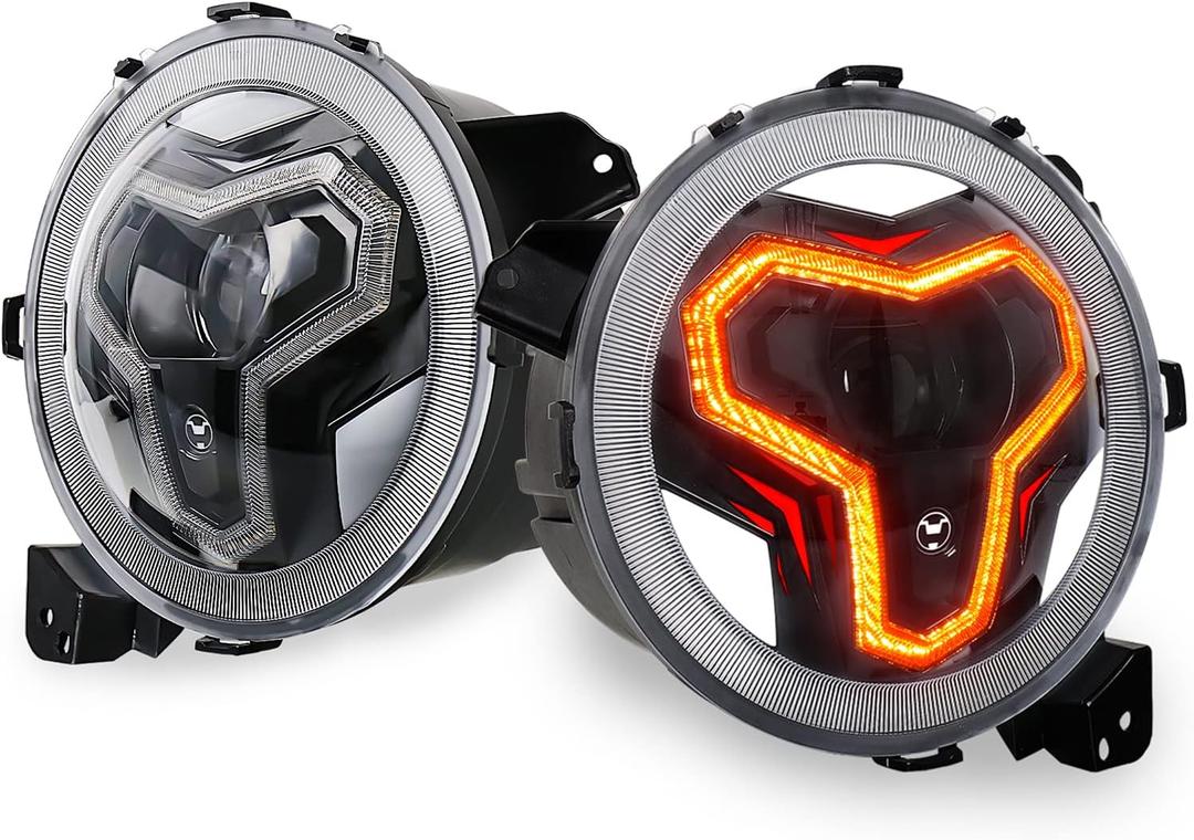 OVSAUTO 9 inch LED Headlights for Jeep Wrangler JL Gladiator JT 2018-2025, yellow