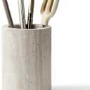 Natural Marble Pen Holder for Desk, Handcrafted Sturdy Desk Organizer with Anti-Slip Base 3.1 x 4.3 Unique Stone Craft for Office Supplies, Makeup Brushes & Home Decor Grey (WH077)