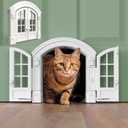 Purrfect Portal French Cat Door - Stylish No-Flap Cat Door Interior Door for Average-Sized Cats Up to 20 lbs, Easy DIY Setup, Secured Installation in Minutes, No Training Needed, 7.13 x 8.32 (White)