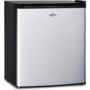 Koolatron Stainless Steel Compact Fridge with Freezer, 1.7 Cubic Feet (48 L) Capacity, Silver and Black, for Snacks, Frozen Meals, Beverages, Juice, Beer, Den, Dorm, Office, Games Room, or RV