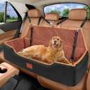 Large Dog Car Seat for Dods Under 100 Lbs, Memory Foam Dog Car Bed for Backseat & Trunk, Detachable and Washable Cover, Pet Travel Seat with Storage Pockets,2 Safety Belts (Black/Brown)