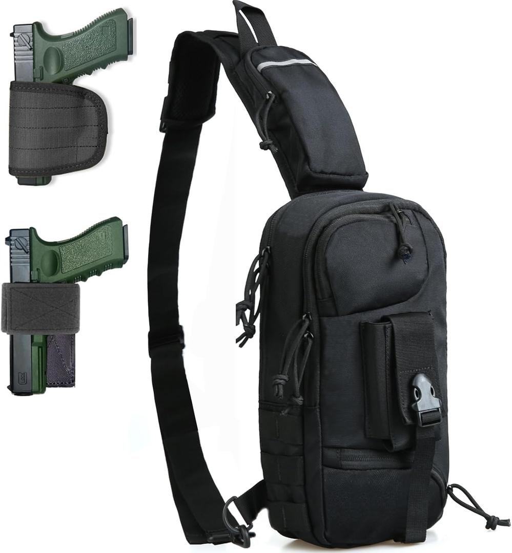 Sling Backpak Tactical Chest Pistol Bag Shoulder Bags Crossbody Sling Backpack Holster Bag for Concealed Carry (Black)