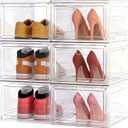 Thickened Clear Shoe Storage Organizer with Magnetic Door, Sturdy Stackable Shoe Boxes for Closet, Collapsible Space-Saving Shoe Rack for Sneakers & Boots, Plastic Shoe Cabinet Box Set, 6 Pack, White