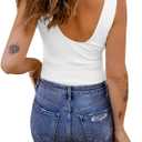 Womens Lace Patchwork Sexy Deep V Neck Knitted Vests Summer Camis Tank Tops (White, M)
