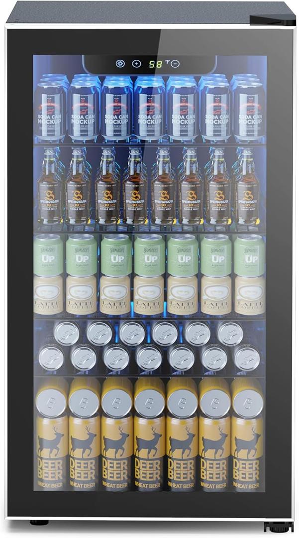 Electactic Mini Fridge 130 Can Beverage Refrigerator Cooler, 3.2 Cu.Ft Drink Fridge for Soda Wine Beer, Adjustable Temperature Control for Home Office, Black