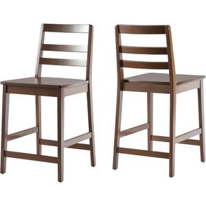 Walker Edison 2-Piece Modern Solid Wood Ladder-Back Counter Stool, Set of 2, Walnut