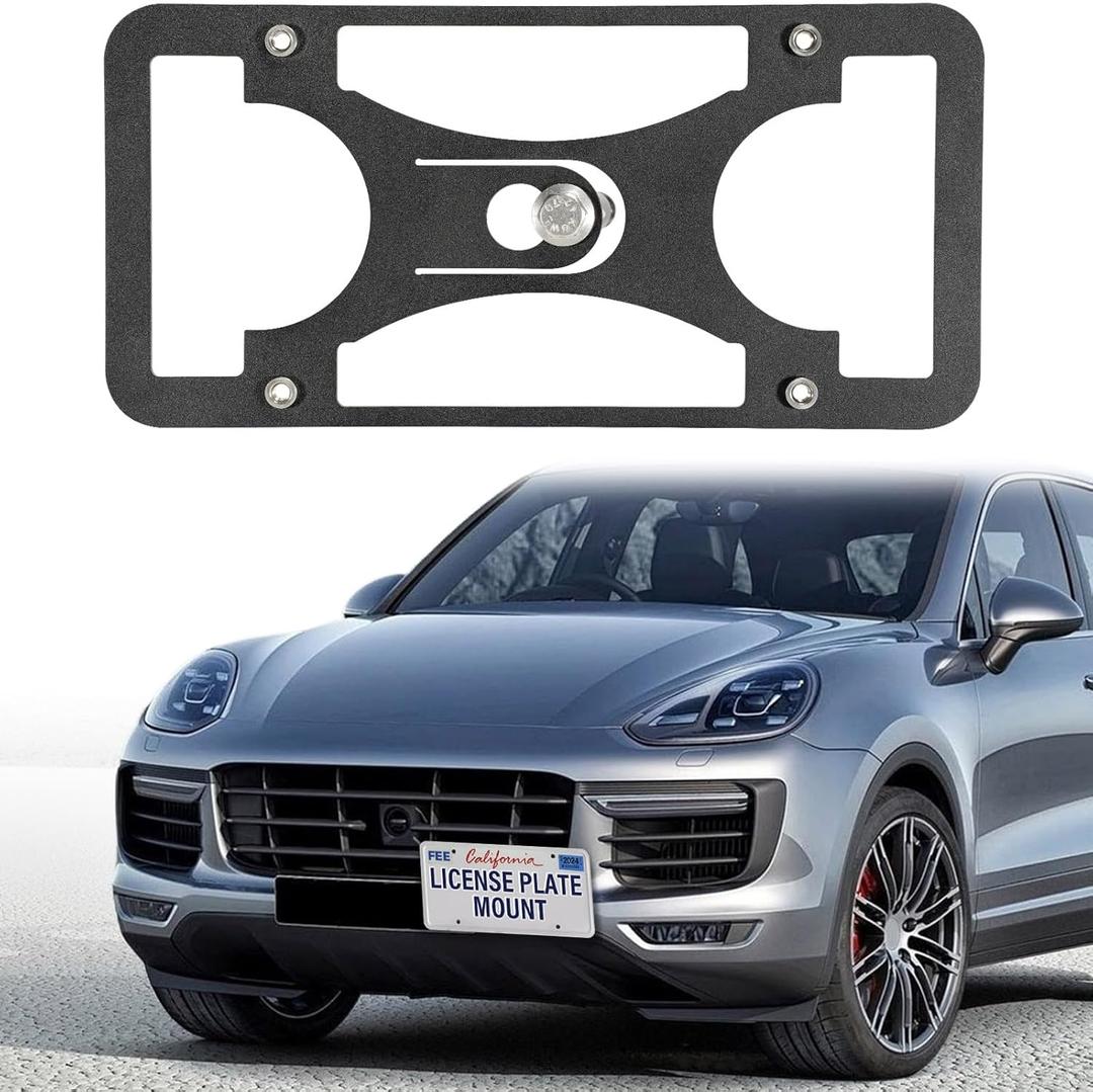 Heavy Duty Front License Plate Bracket Compatible with Porsche Cayenne 2003-2018, Anti-Theft No Drill Front Tow Hook License Plate Holder Waterproof Replacement Frames Accessories