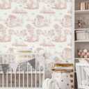 2 x Hopepak Pink Toile Peel and Stick Wallpaper Vintage Contact Paper Self Adhesive Waterproof Removable French Wall Paper for Cabinets Shelf Drawer Bedroom Bathroom 17.3''x78.7''