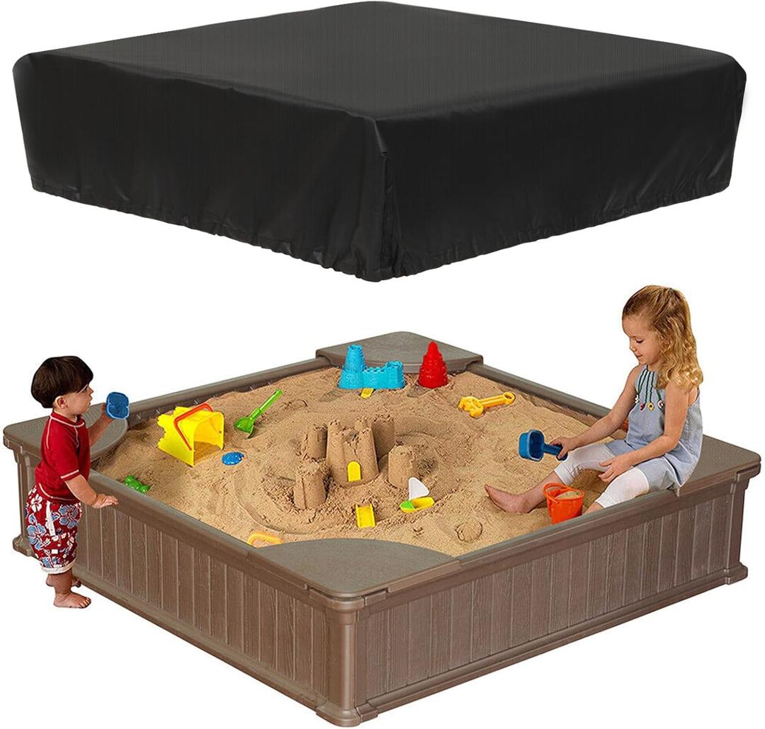 NEVERLAND Waterproof Sandboxes Cover, Square Heavy Duty Outdoor Sand Box Cover, UV Resistant and Dustproof, Suitable for Protecting Children's Sandbox and Toys (Black, 49" X 49" X 8")