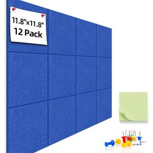 Large Cork Board for Walls - 12 Pack Bulletin Board, 47"x35" Felt Wall Tiles with Safe Removable Adhesive Tabs for Office Pin Board, Tack Board, Includes Push Pins & Sticky Tabs (Azure)