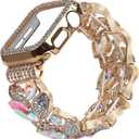 VIQIV Bling Dressy Bracelet with Case Compatible with Apple Watch Bands 38/40/41/42/44/45/49mm for Women Strethy, Cute Slim Metal Wristband Strap for iWatch Ultra 2/Ultra Series 9/8/7/6/5/4/3/2/1/SE (Gold Colorful)