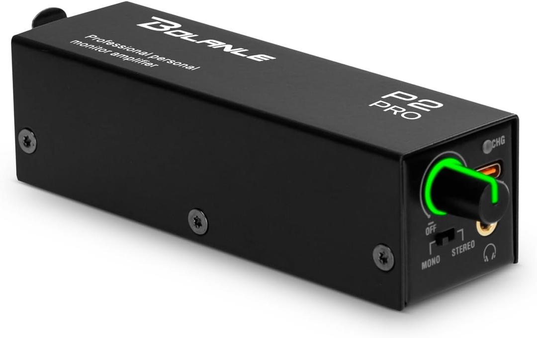 Bolanle P2 USB-C Portable in-Ear Monitor Amplifier, 5V DC/AAA Battery, XLR/TRS Input 3.5mm Output, LED, Stereo/Mono Switch for Keyboardists, Drummers, Live Stage (Single Channel-Black)