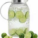 Bandesun Vintage Glass Pitcher with Lid, 128oz/ 1 Gallon Water Pitcher with Handle for Fridge Heat Resistant Borosilicate Water Jug, Carafe for Hot/Cold Coffee, Tea,Beverage 1Pack