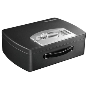 SentrySafe Portable Black Safe Box with Digital Keypad Lock, Small Steel Travel Safe with Carrying Handle for Money, Passport, 0.21 Cubic Feet, 4.4 x 13 x 10 Inches, P021E