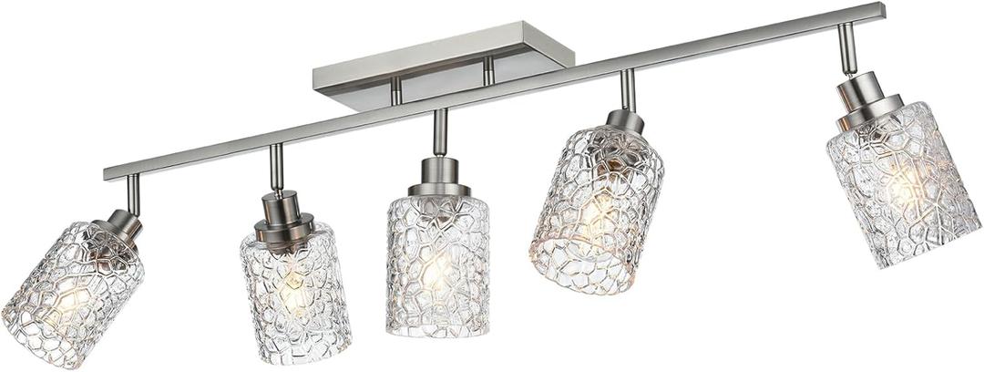 VINLUZ 5 Light Track Lighting Kit with Rotatable Head, Brushed Nickel Finish Directional Spotlight Fixture Directional Spotlight