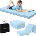 MeMoreCool Foldable Floor Mattress for Kids, Toddler Floor Nap Mat for Sleeping Daycare, Small Child Foldable Mattress Floor Bed, Trifold Futon Portable Tri Folding Mattress, Blue 57x22 Inch