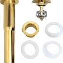 Bathroom Sink Drain, Gold Drain Stopper Bathroom Sink Without Overflow,Pop Up Drain Assembly with Detachable Strainer Basket,Built-in Anti-Clogging Strainer,Stainless Steel