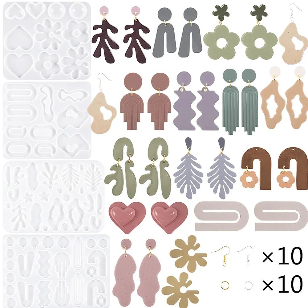 DeFawnee 44PCS Resin Earring Molds, Silicone Molds for Epoxy Resin, Geometrical Flower Leave Heart Shaped Epoxy Silicone Casting Molds for Jewelry Pendant Keychain Charm, Resin Epoxy Kit