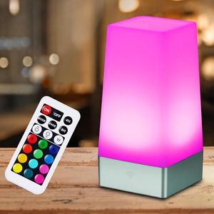 WRalwaysLX LED Square Night Light with Remote Control,Color Changing Table Lamp Battery Operated Lamp for Kids Room, Bedroom,Kitchen USE 3xAA Battery (not Include)