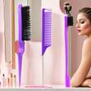 Xiangwenlan 3 Pcs comb Purple Slick Back Brush Set, Vented Brush, Wide-Tooth Comb, Teasing Brush for Smoothing Baby Hair, All Hair Types, Unisex Adults & Children