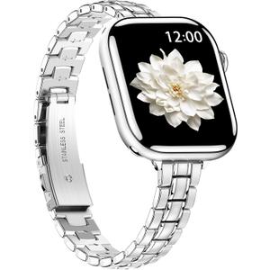 Narrow Metal Band Compatible with Apple Watch Bands 38mm 40mm 41mm 42mm (Series 11 10), Dressy Thin Stainless Steel iWatch Bands for Women (Silver)
