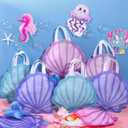 Sweetude 24 Pcs Mermaid Seashell Party Favors Bags Non-Woven Reusable Candy Goodie Gift Treat Bags with Handles for Mermaid Decor Summer Under the Sea Ocean Birthday Party Supplies