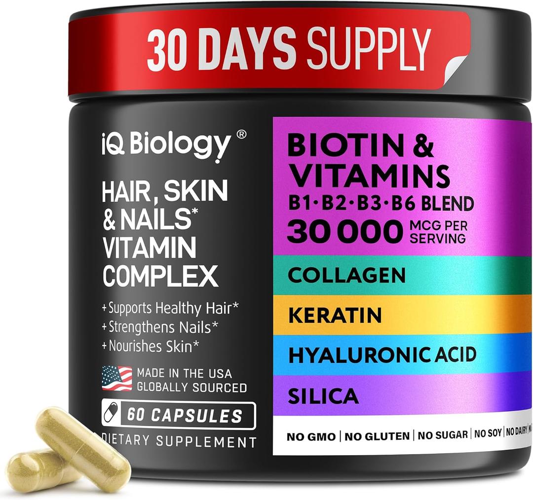 Biotin for Hair Growth Women & Men with Keratin, Collagen Complex 30000 mcg  Capsules for Hair Loss & Stronger Thickness  Skin & Nails Vitamins, Biotin 10000mcg and Collagen Supplements - 60 Pills