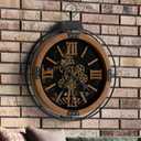 Driini 24 Inch Large Rustic Farmhouse Gear Clock with Moving Gears  Vintage Oversized Wall Clock with Iron Frame  Giant Industrial Steampunk Wall Clock for Living Room Dcor (Walnut)
